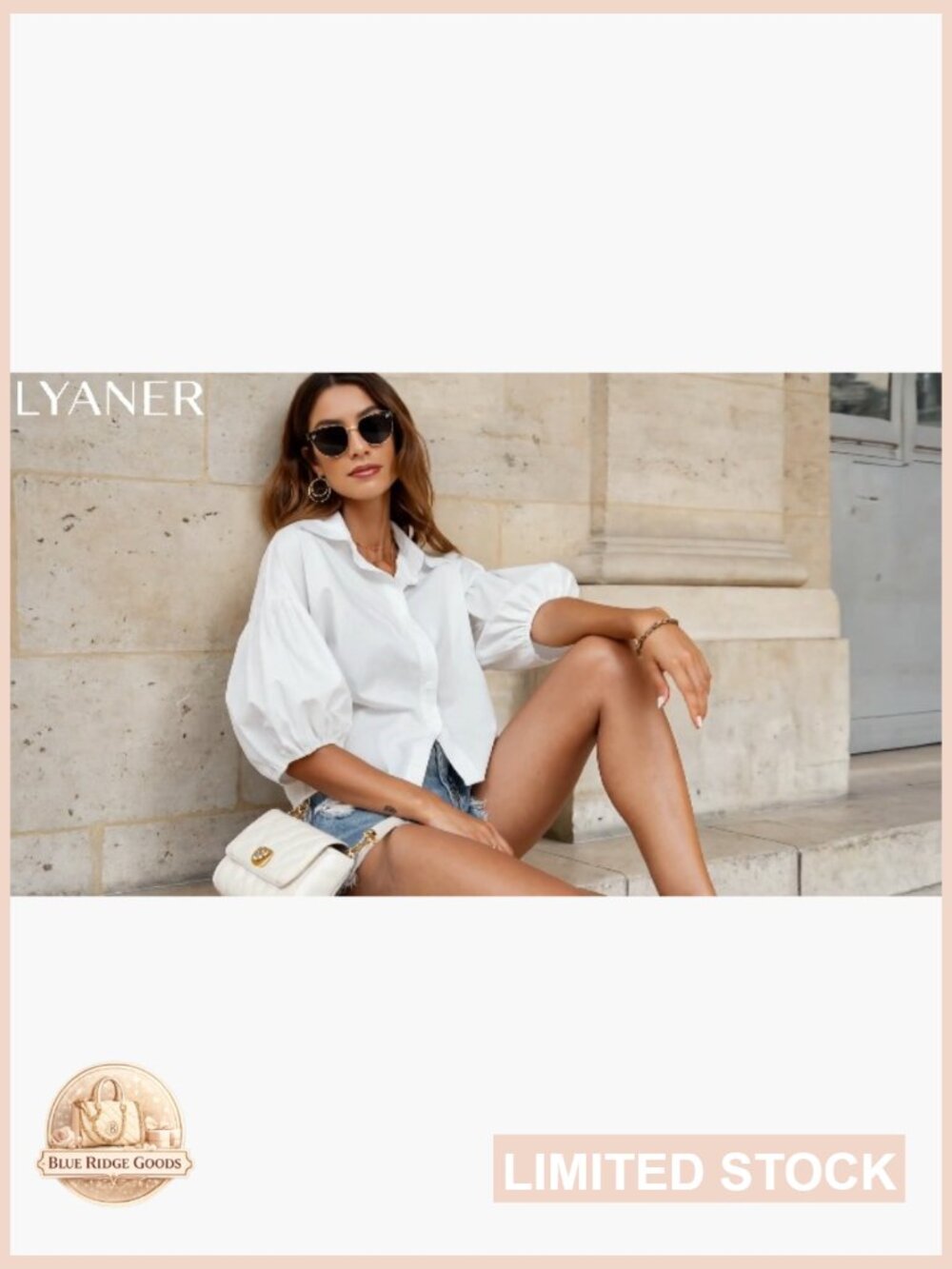 Crop Top Blouse Lantern Sleeve Collared V Neck Button Down Casual Summer Y2K - Picture 7 of 7